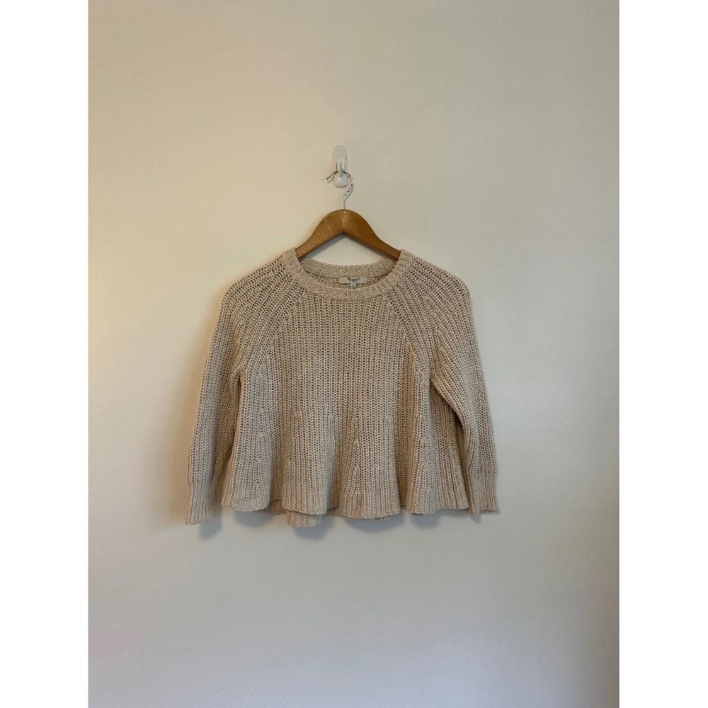 Madewell Oatmeal Beige Chunky Shaker Knit Peplum Pullover Sweater | Size XS
